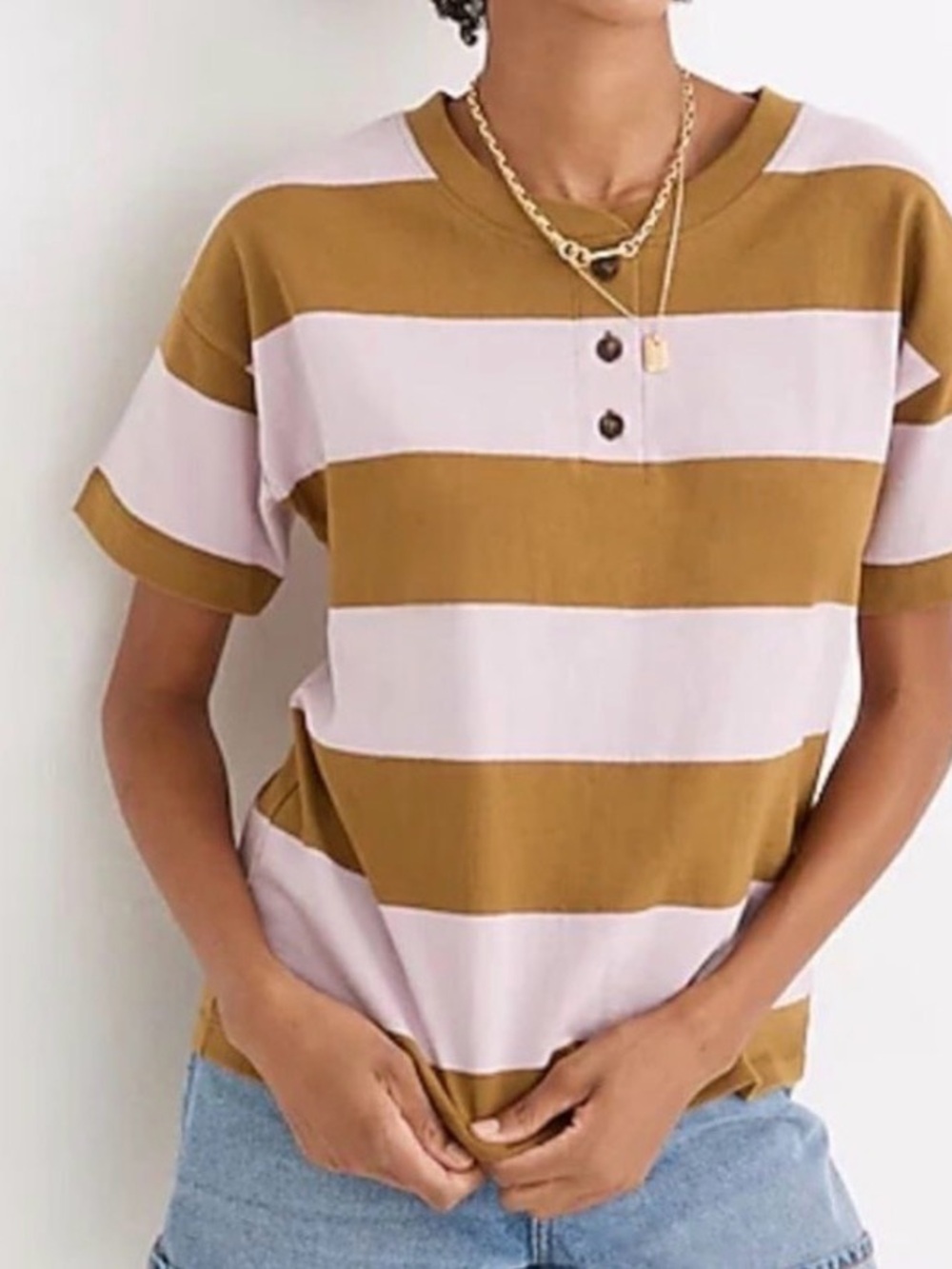 Madewell striped olive and pink top (size XS)